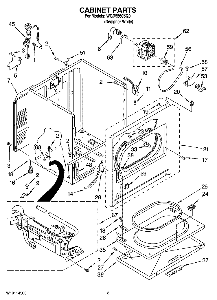 CABINET PARTS Diagram and Parts List for WGD5560SQ0  Whirlpool Dryer