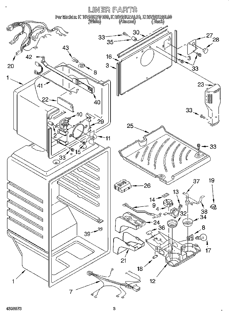 LINER Diagram and Parts List for KTRV20KGBL00  KitchenAid Refrigerator