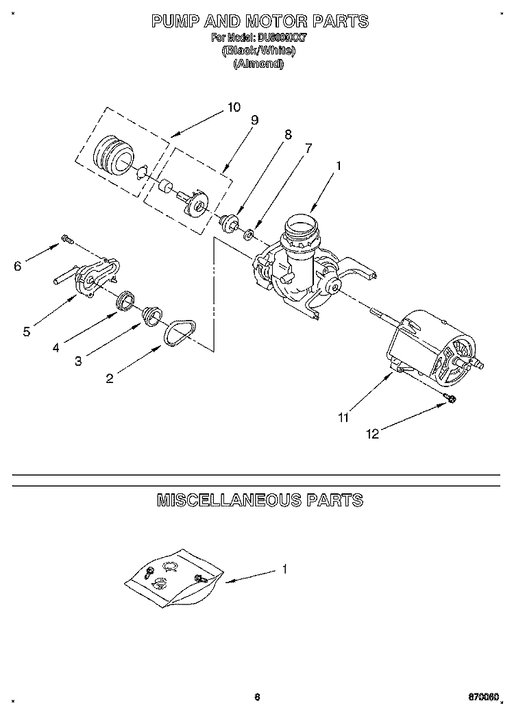 PUMP AND MOTOR, MISCELLANEOUS Diagram and Parts List for DU8000XX7  Whirlpool Dishwasher