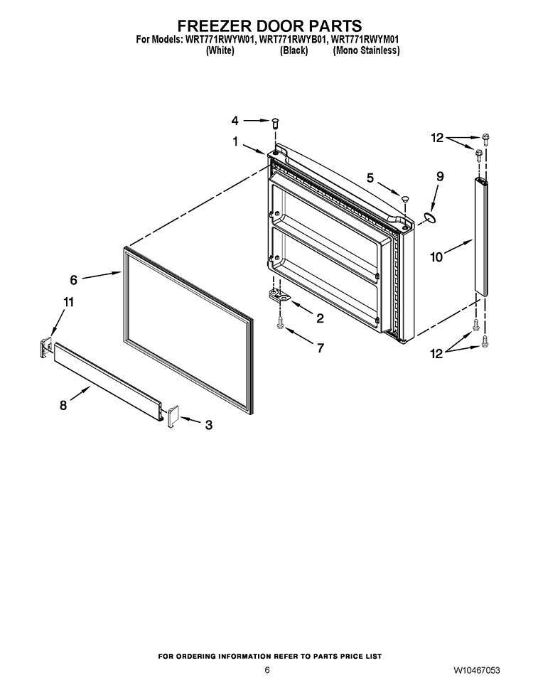 FREEZER DOOR PARTS Diagram and Parts List for WRT771RWYW01  Whirlpool Refrigerator