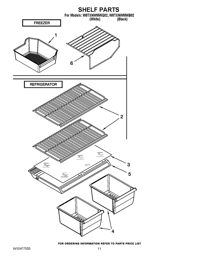 SHELF PARTS Diagram and Parts List for W8TXNWMWQ02  Whirlpool Refrigerator