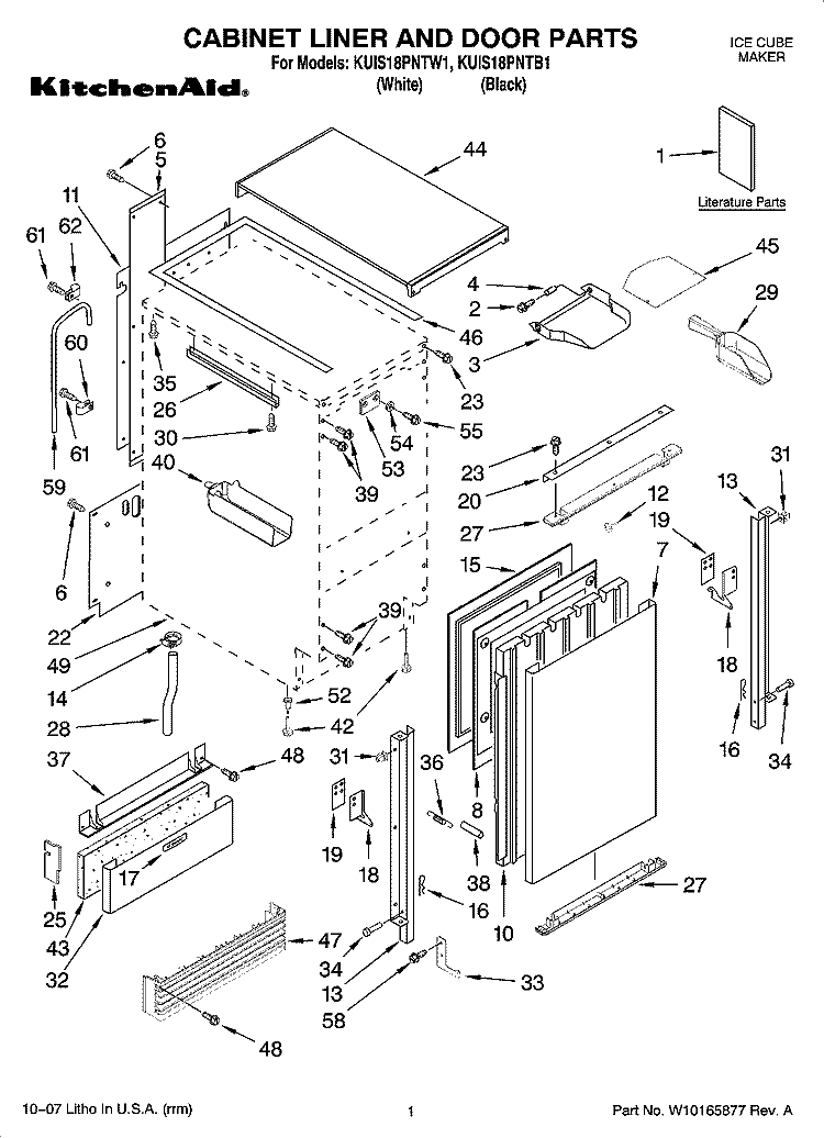 CABINET LINER AND DOOR PARTS Diagram and Parts List for KUIS18PNTB1  KitchenAid Ice Maker
