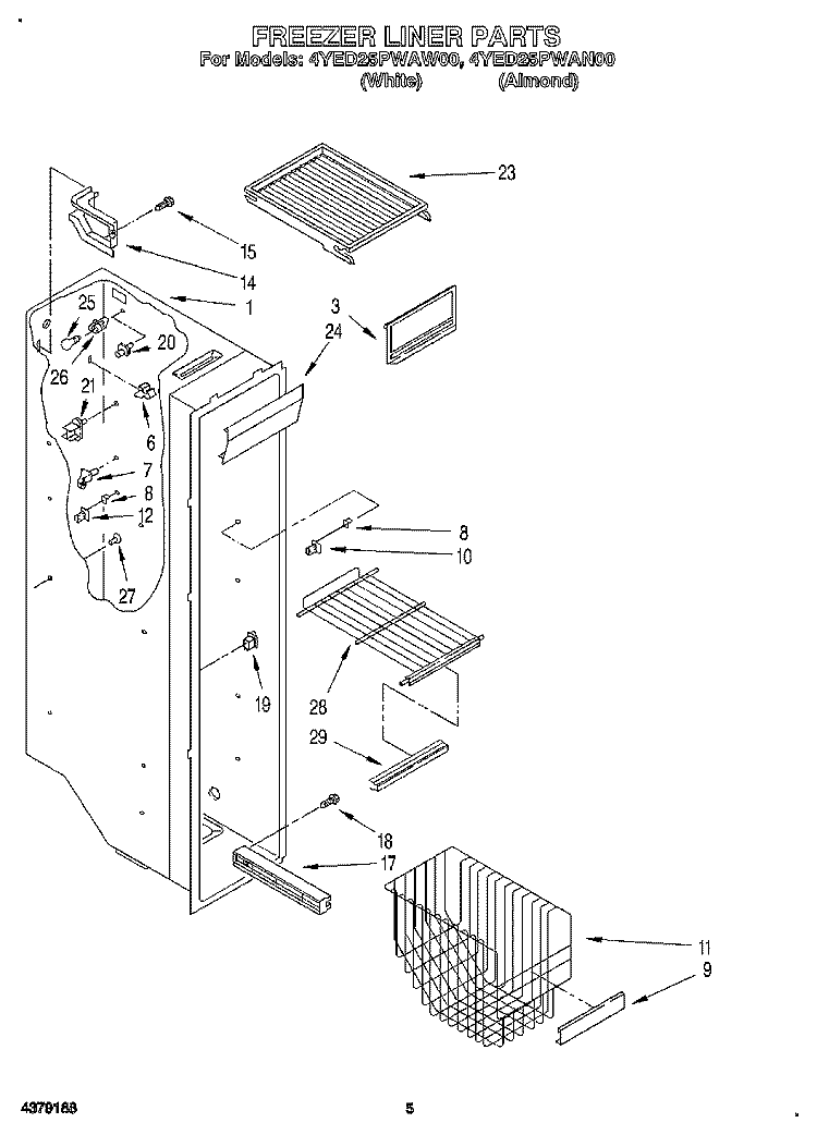 FREEZER LINER Diagram and Parts List for 4YED25PWAW00  Whirlpool Refrigerator