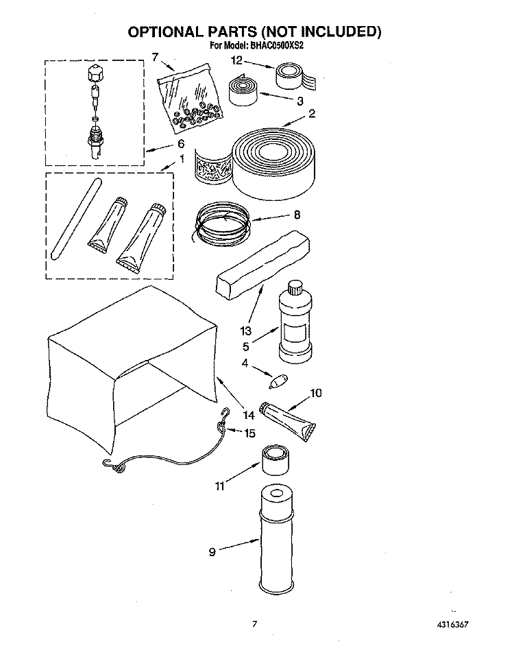 OPTIONAL Diagram and Parts List for BHAC0500XS2  Whirlpool Air Conditioner