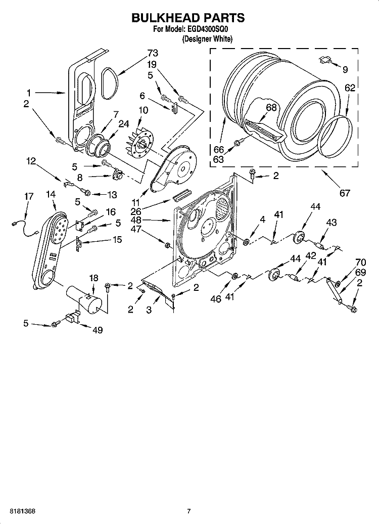 BULKHEAD PARTS, OPTIONAL PARTS (NOT INCLUDED) Diagram and Parts List for EGD4300SQ0  Estate Dryer