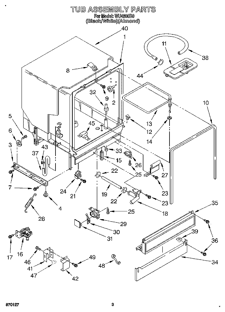 TUB ASSEMBLY, LIT/OPTIONAL Diagram and Parts List for WU4300B0  Roper Dishwasher