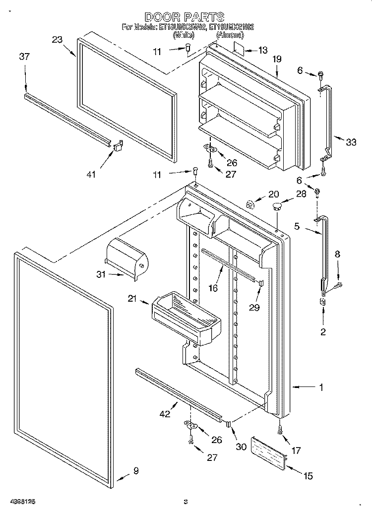 DOOR Diagram and Parts List for ET18UMXGN02  Whirlpool Refrigerator