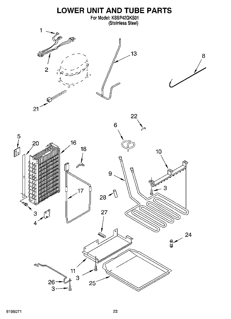 LOWER UNIT AND TUBE Diagram and Parts List for KSSP42QKS01  KitchenAid Refrigerator