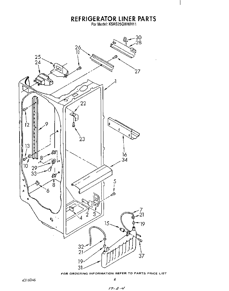 REFRIGERATOR LINER Diagram and Parts List for KSRS25QWWH11  KitchenAid Refrigerator