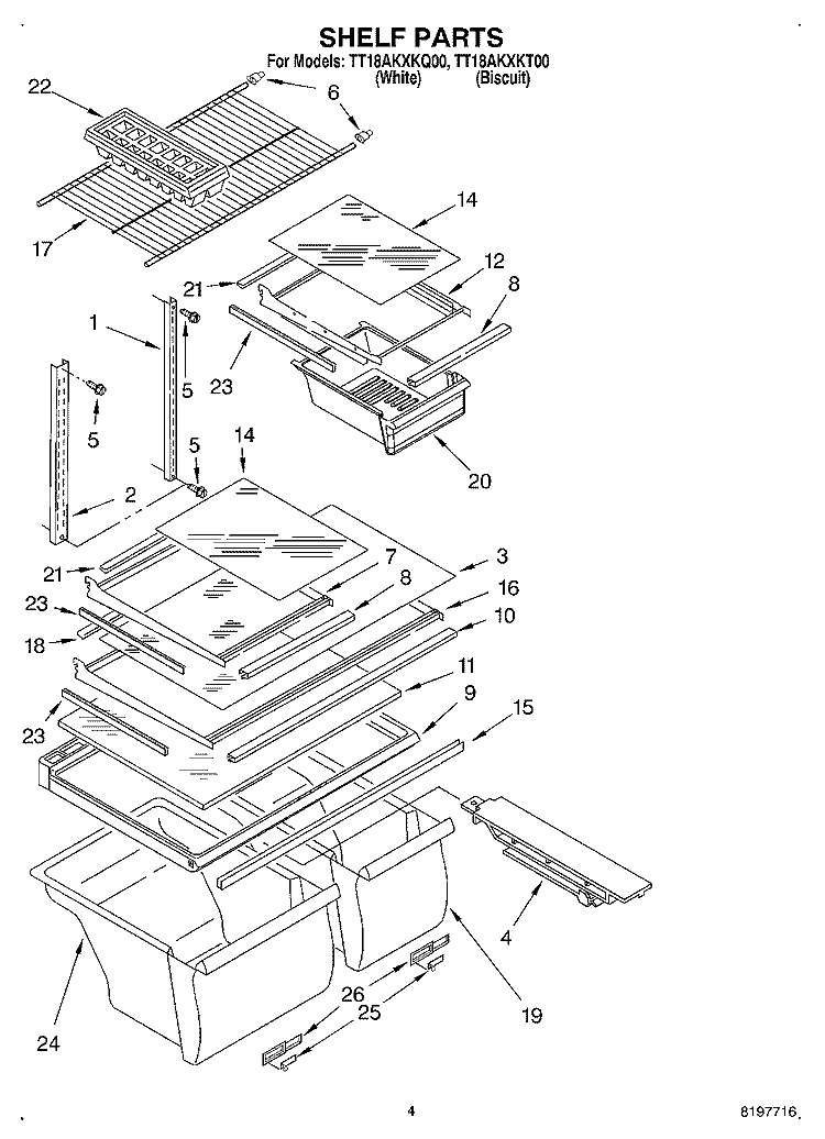 SHELF Diagram and Parts List for TT18AKXKT00  Estate Refrigerator