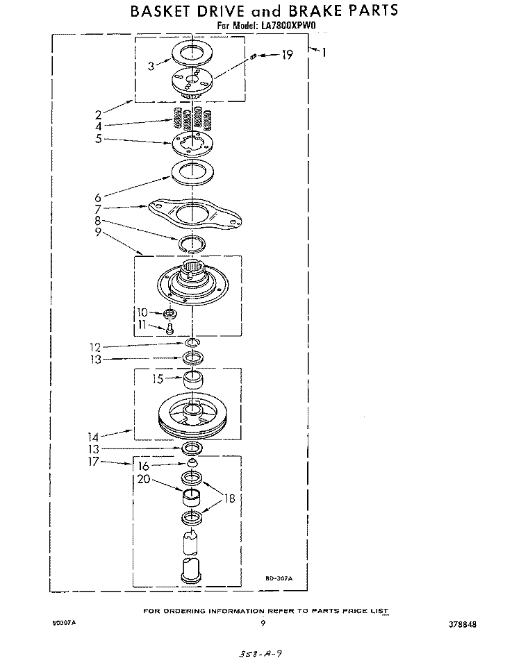 BASKET DRIVE AND BRAKE Diagram and Parts List for LA7800XPW0  Whirlpool Washer