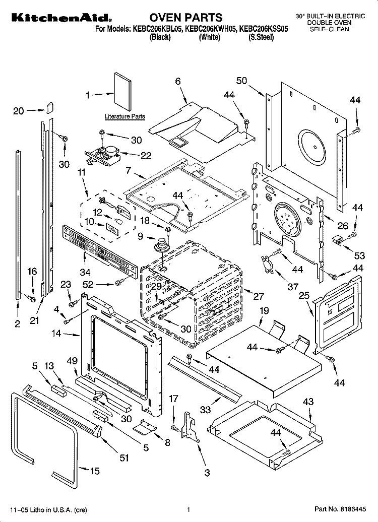 OVEN PARTS Diagram and Parts List for KEBC206KSS05  KitchenAid Wall Oven