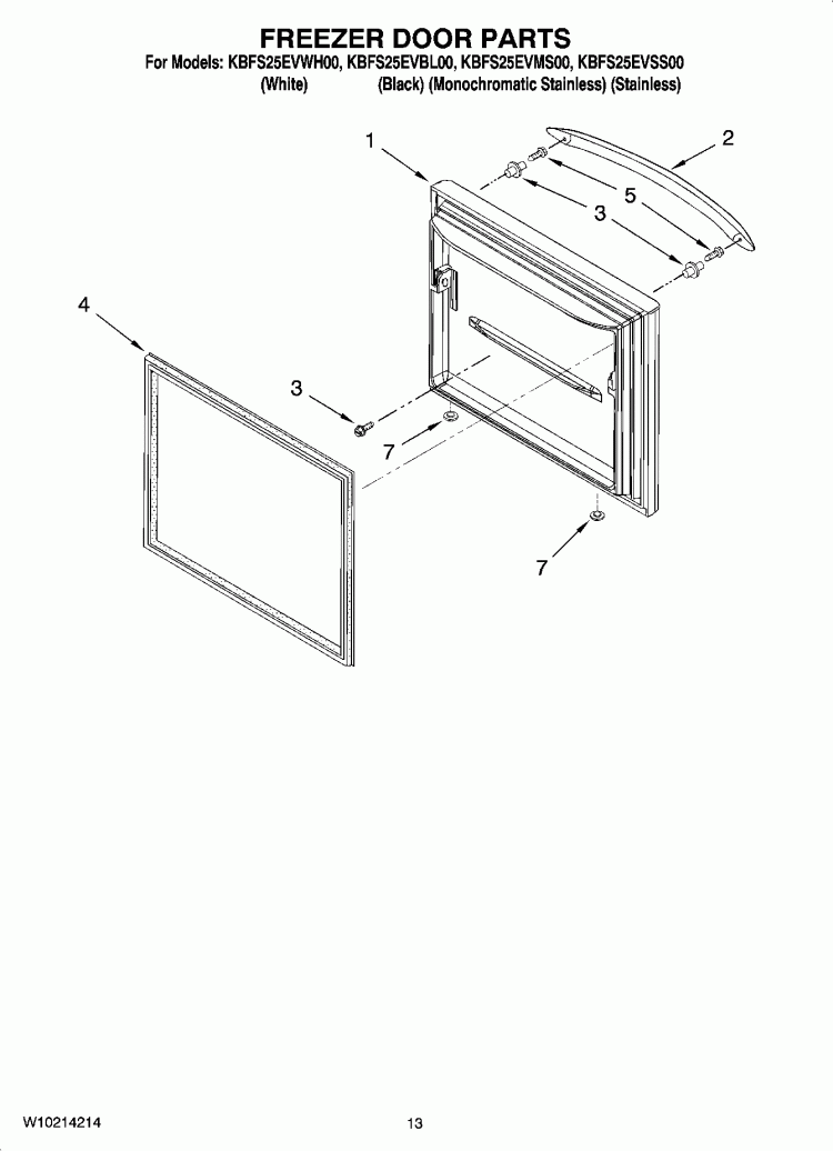 FREEZER DOOR PARTS Diagram and Parts List for KBFS25EVMS00  KitchenAid Refrigerator