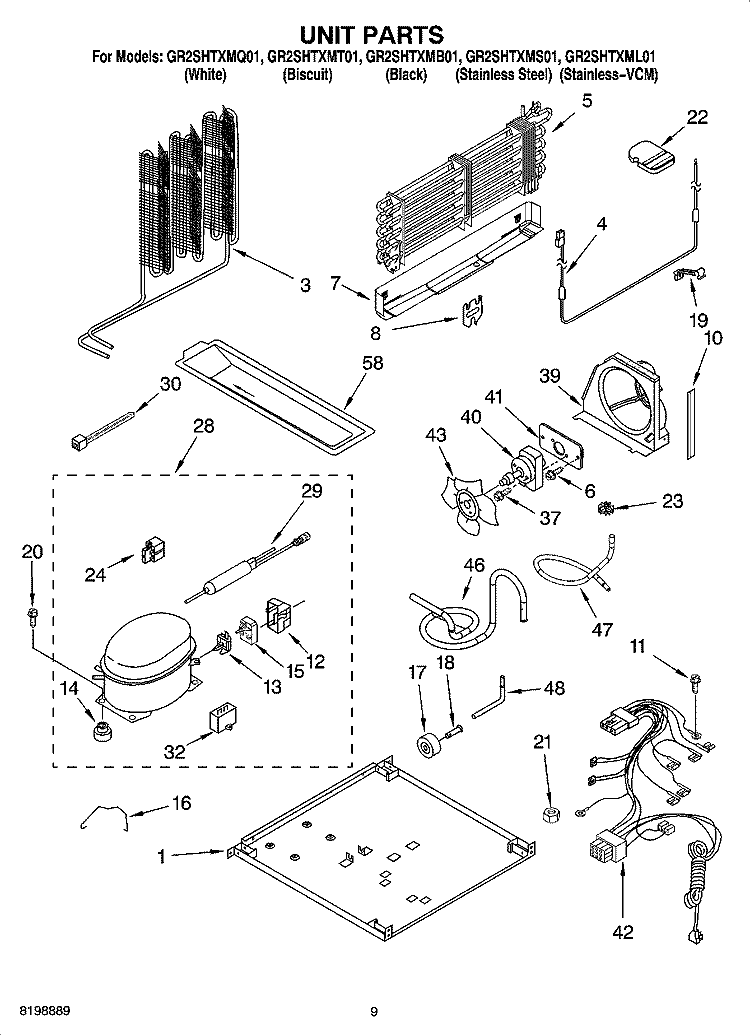 UNIT PARTS Diagram and Parts List for GR2SHTXMS01  Whirlpool Refrigerator