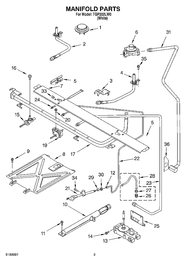 MANIFOLD Diagram and Parts List for TGP302LW0  Estate Range