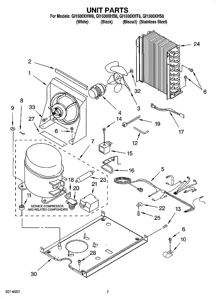 UNIT PARTS, OPTIONAL PARTS Diagram and Parts List for GI1500XHB8  Whirlpool Ice Maker