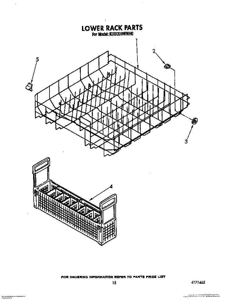 LOWER RACK Diagram and Parts List for KUDI220WWH0  KitchenAid Dishwasher