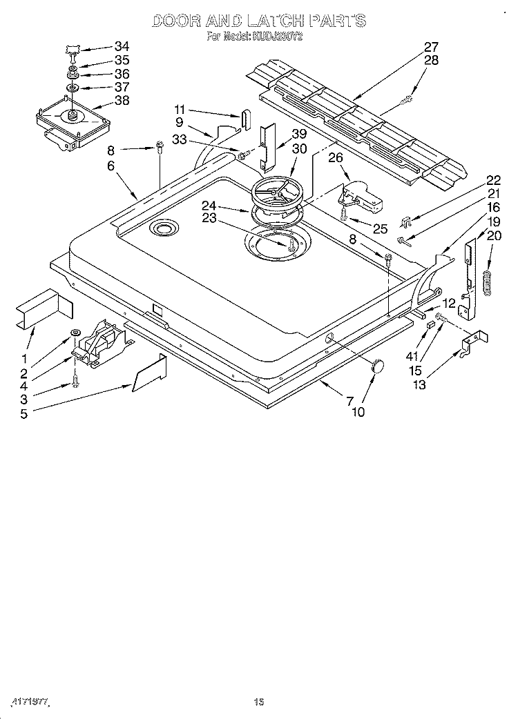DOOR AND LATCH Diagram and Parts List for KUDJ230Y2  KitchenAid Dishwasher
