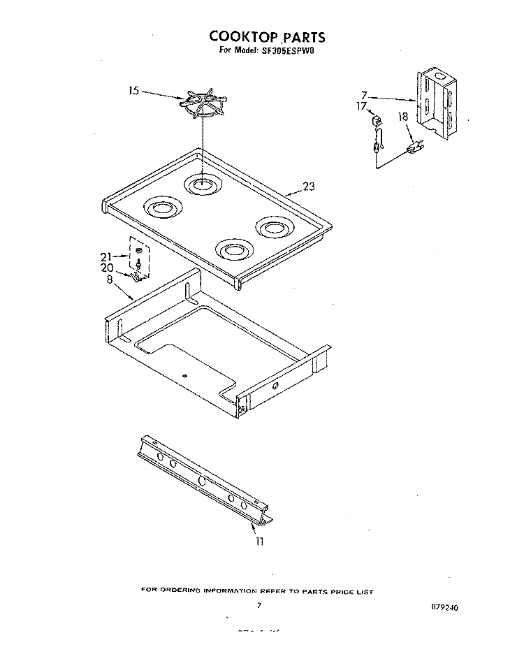 COOK TOP Diagram and Parts List for SF305ESPW0  Whirlpool Range