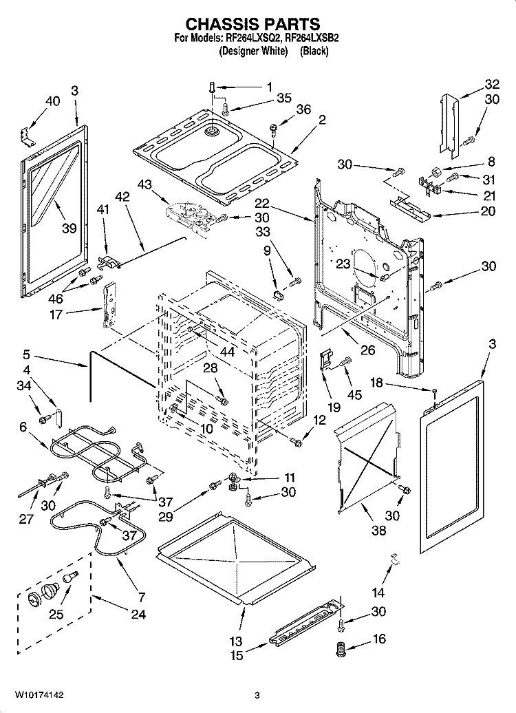 CHASSIS PARTS Diagram and Parts List for RF264LXSB2  Whirlpool Range