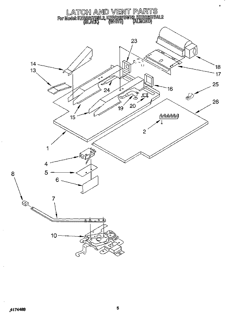 LATCH AND VENT Diagram and Parts List for KEBS207BAL2  KitchenAid Wall Oven