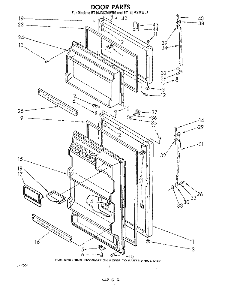 DOOR Diagram and Parts List for ET14JMXMWR6  Whirlpool Refrigerator