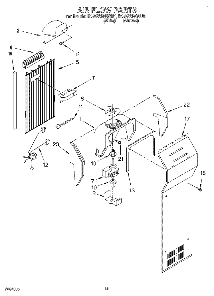 AIR FLOW Diagram and Parts List for KSRS22QDWH01  KitchenAid Refrigerator