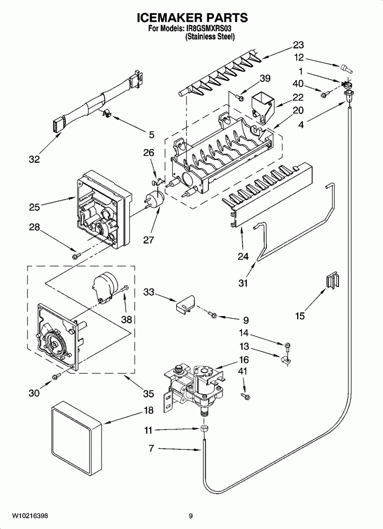 ICEMAKER PARTS Diagram and Parts List for IR8GSMXRS03  Whirlpool Refrigerator