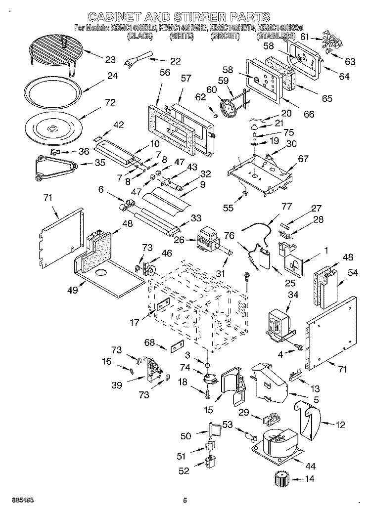 CABINET AND STIRRER Diagram and Parts List for KBMC140HBT0  KitchenAid Microwave Oven Combo