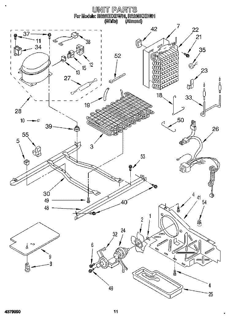 UNIT Diagram and Parts List for RS20DKXDW01  Roper Refrigerator