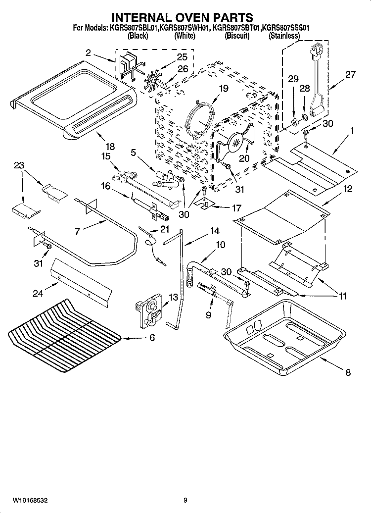 INTERNAL OVEN PARTS Diagram and Parts List for KGRS807SBL01  KitchenAid Range