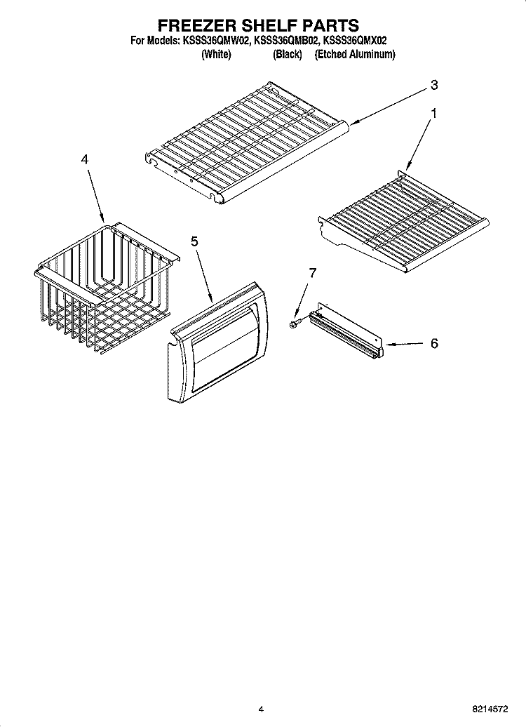 FREEZER SHELF PARTS Diagram and Parts List for KSSS36QMB02  KitchenAid Refrigerator
