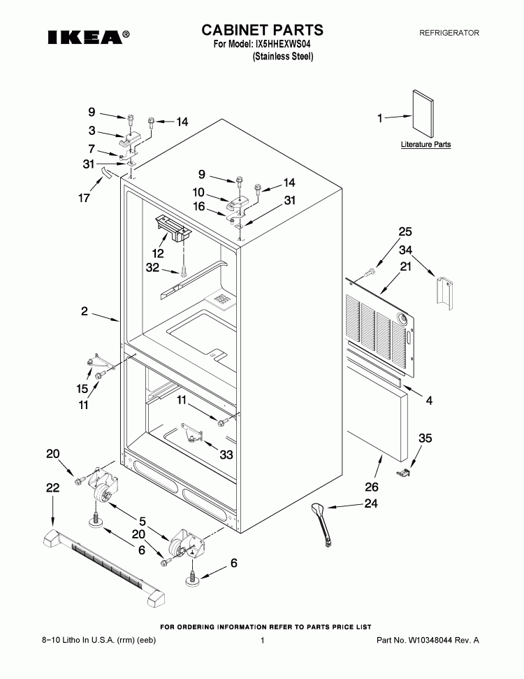 CABINET PARTS Diagram and Parts List for IX5HHEXWS04  Whirlpool Refrigerator
