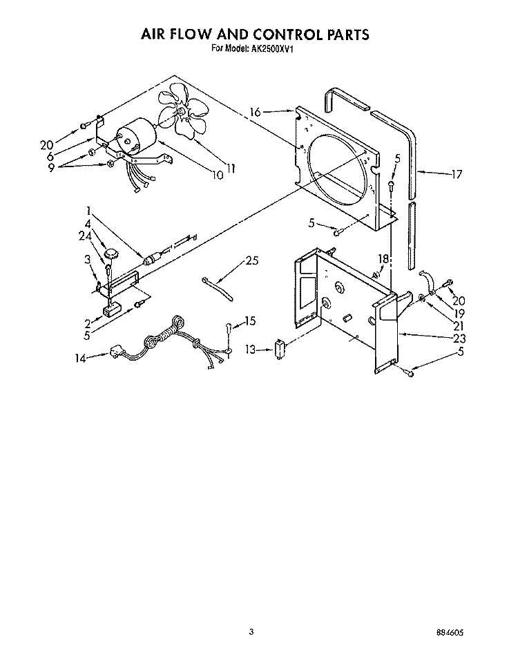SECTION Diagram and Parts List for AK2500XV1  Whirlpool Dehumidifier