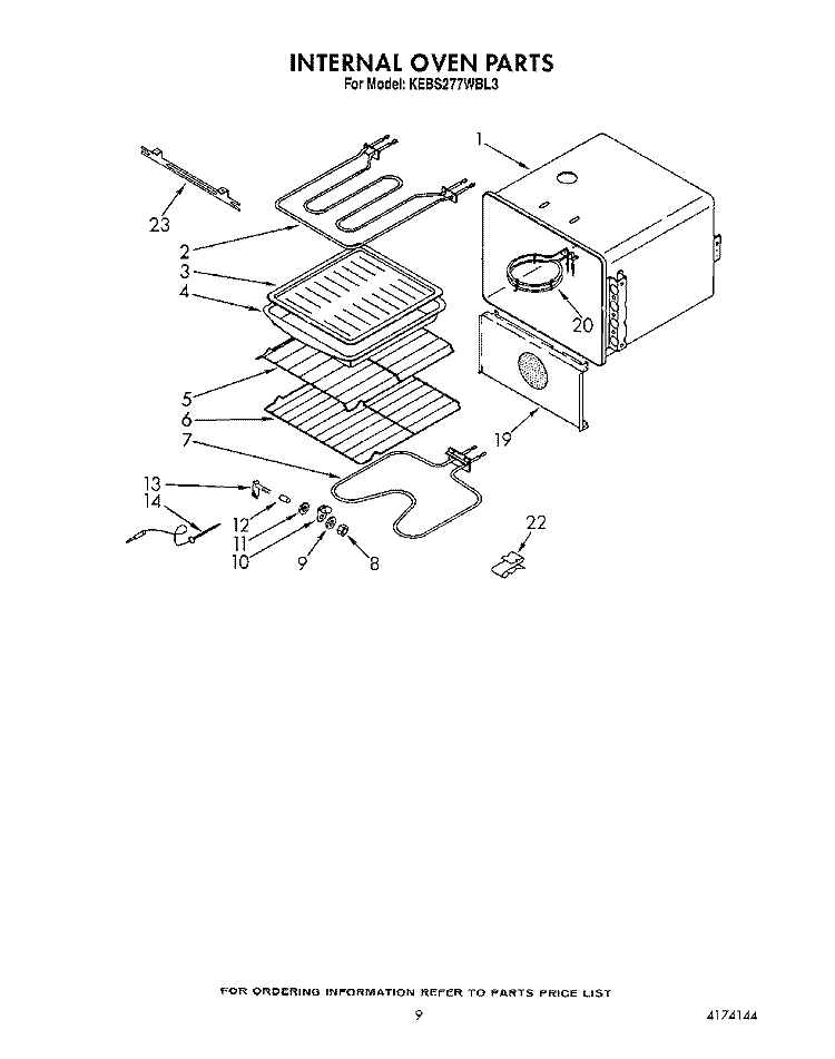 INTERNAL OVEN Diagram and Parts List for KEBS277WAL3  KitchenAid Wall Oven