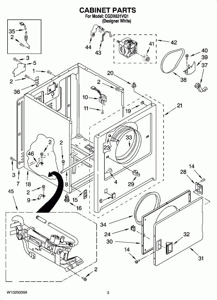 CABINET PARTS Diagram and Parts List for CGDX631VQ1  Crosley Dryer