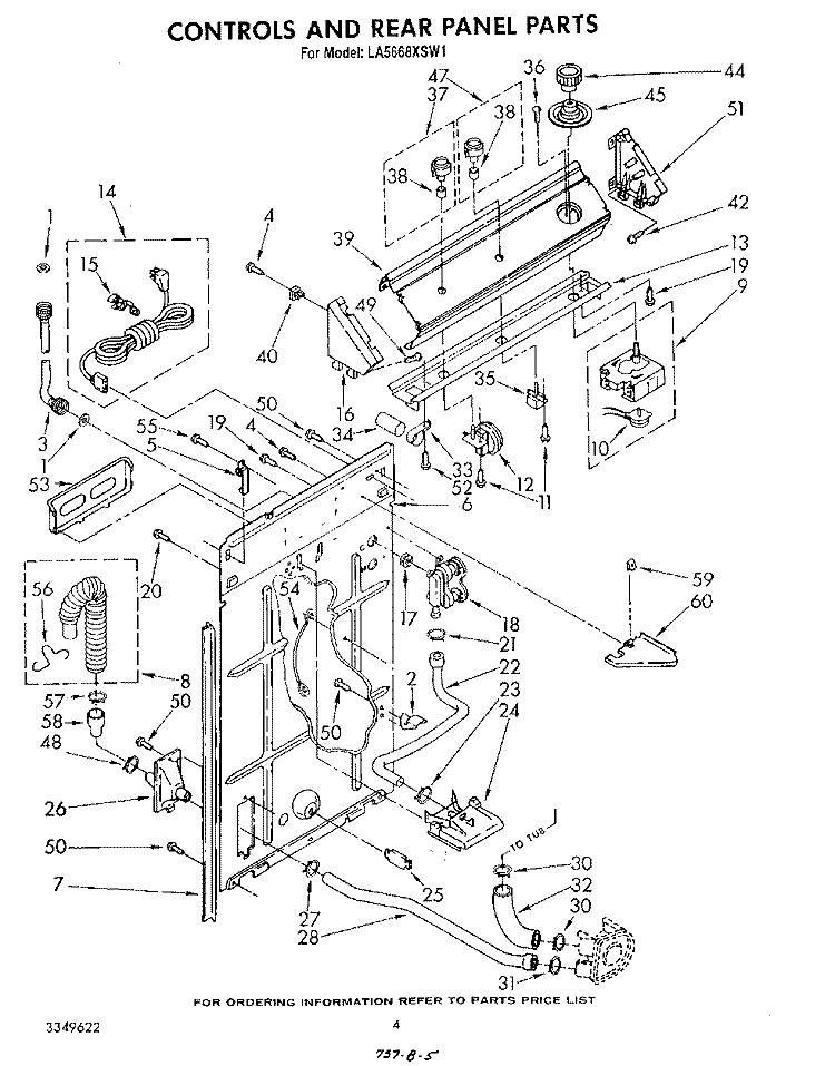 CONTROLS AND REAR PANEL Diagram and Parts List for LA5668XSW1  Whirlpool Washer