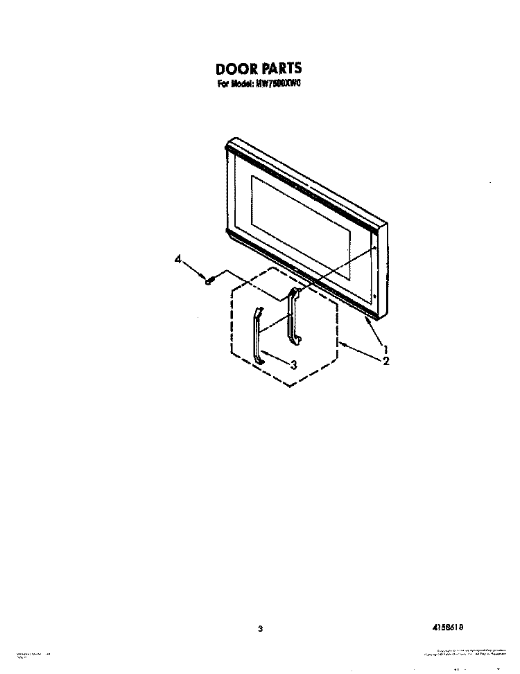 DOOR, LIT/OPTIONAL Diagram and Parts List for MW7500XW0  Whirlpool Microwave