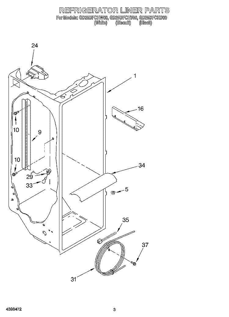 REFRIGERATOR LINER Diagram and Parts List for GD25BFCHT00  Whirlpool Refrigerator
