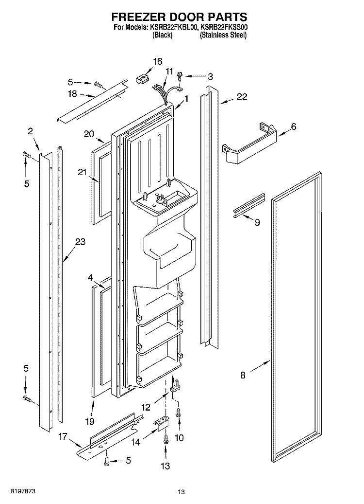 FREEZER DOOR Diagram and Parts List for KSRB22FKSS00  KitchenAid Refrigerator