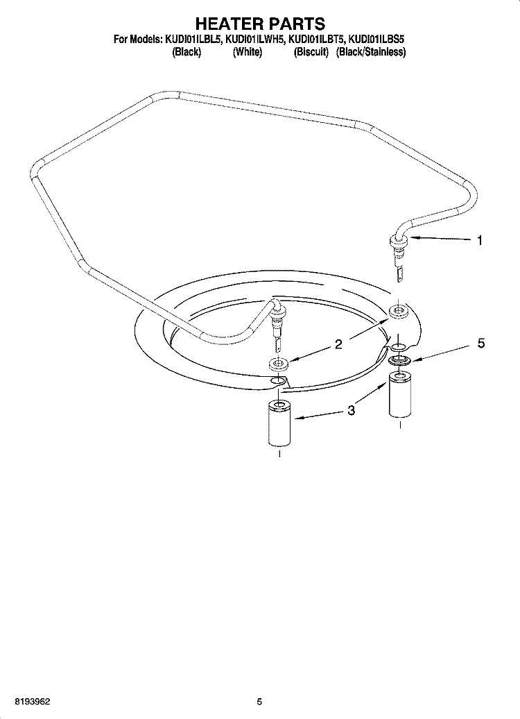 HEATER PARTS Diagram and Parts List for KUDI01ILBT5  KitchenAid Dishwasher