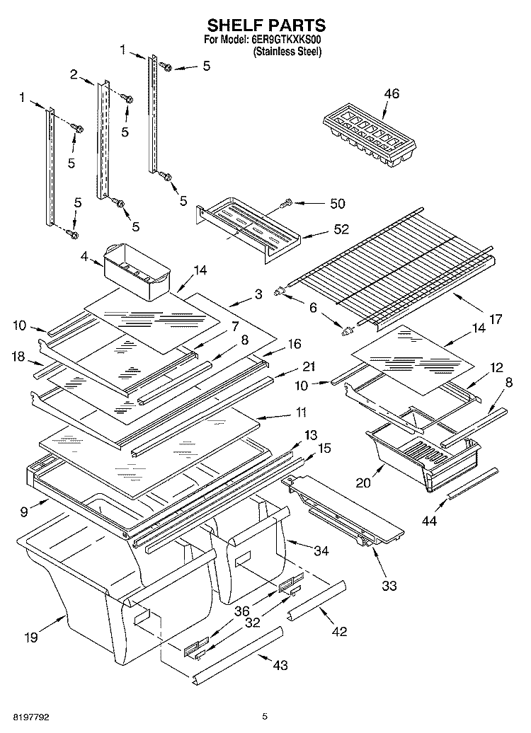 SHELF Diagram and Parts List for 6ER9GTKXKS00  Whirlpool Refrigerator