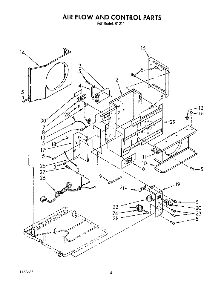 AIRFLOW AND CONTROL Diagram and Parts List for R1211  Whirlpool Air Conditioner
