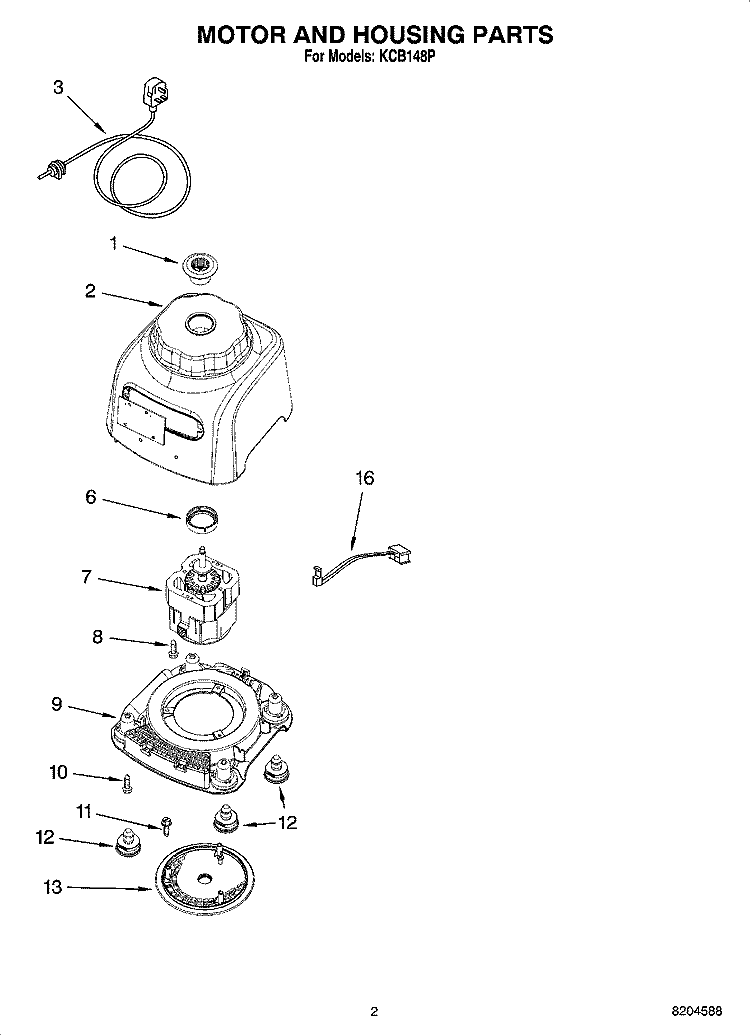 MOTOR AND HOUSING PARTS Diagram and Parts List for KCB148P  KitchenAid Blender