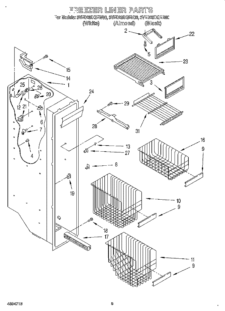 FREEZER LINER Diagram and Parts List for 3VED29DQEN00  Whirlpool Refrigerator