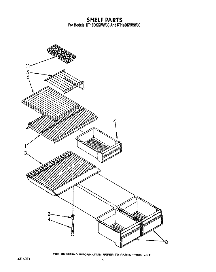 SHELF Diagram and Parts List for RT18DKYWW00  Roper Refrigerator