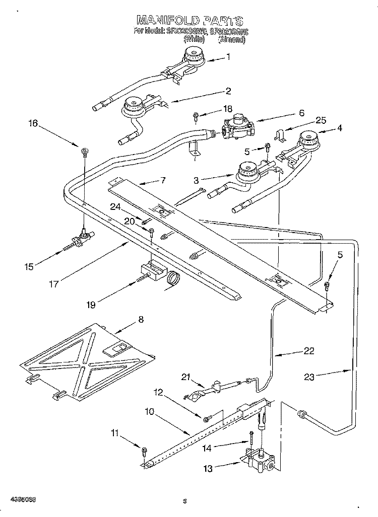 MANIFOLD Diagram and Parts List for SF3020SGW0  Whirlpool Range