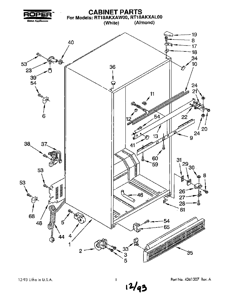 CABINET Diagram and Parts List for RT18AKXAW00  Roper Refrigerator