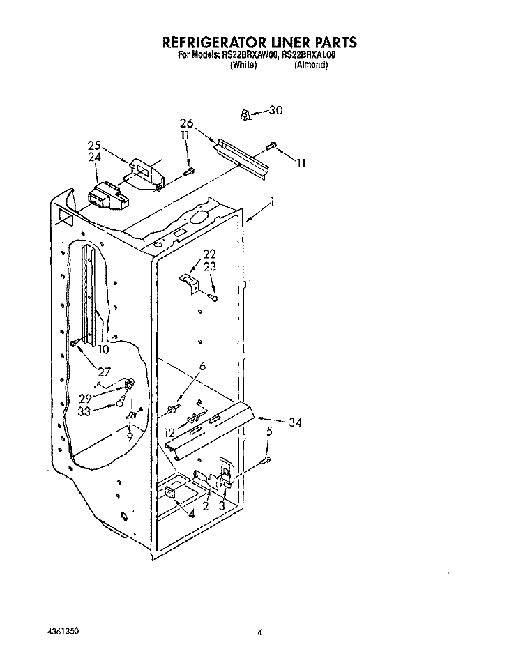 REFRIGERATOR LINER Diagram and Parts List for RS22BRXAW00  Roper Refrigerator