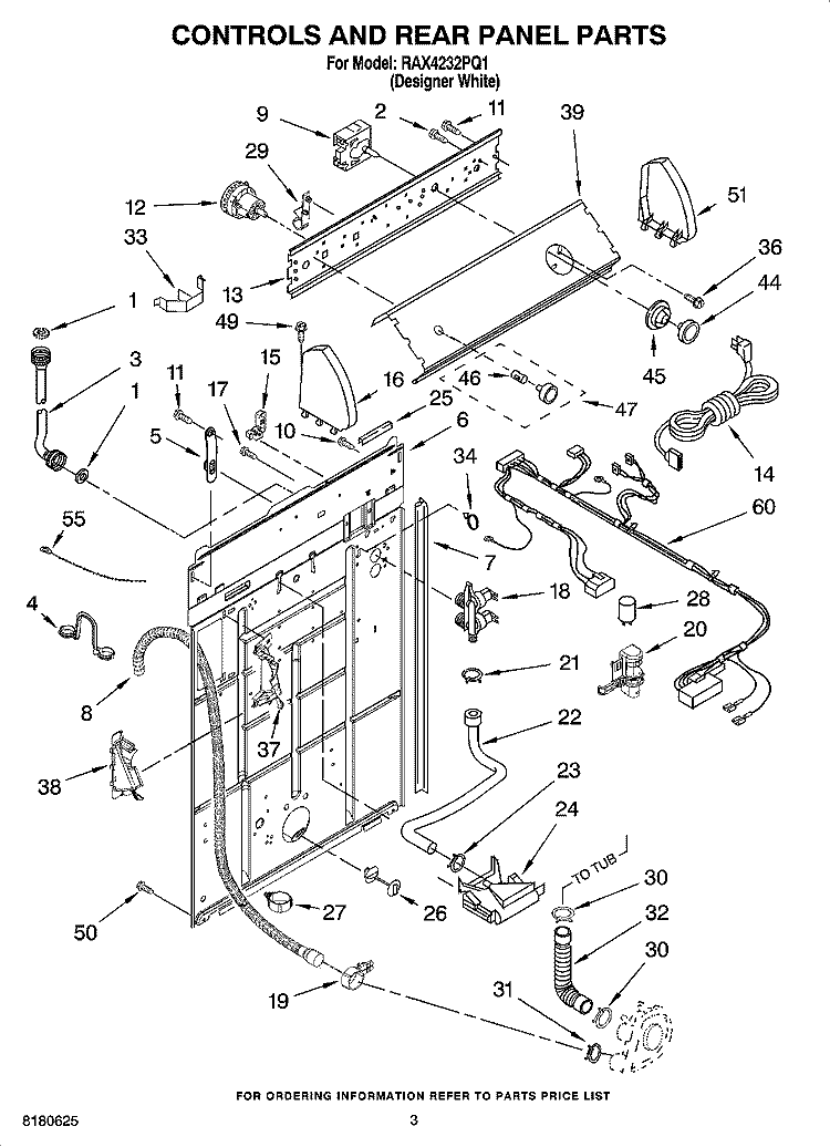 CONTROL AND REAR PANEL PARTS Diagram and Parts List for RAX4232PQ1  Roper Washer